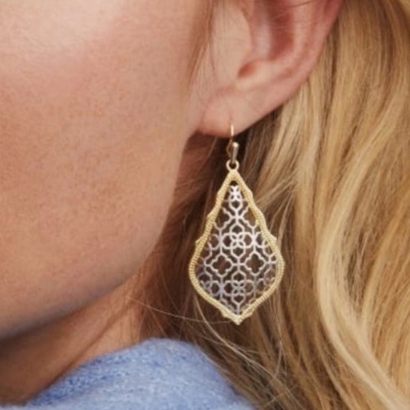 Kendra Scott Jewelry - Kendra Scott Addie Gold Drop Earrings in
Silver Filigree Mix